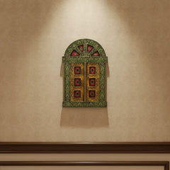 Hand-Painted Wooden Jharokha Door Frame – Traditional Wall Decor maruthi handicrafts