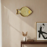 Hand-Painted Blue Pottery Fish Wall Decor | Yellow Coastal Art Pottery