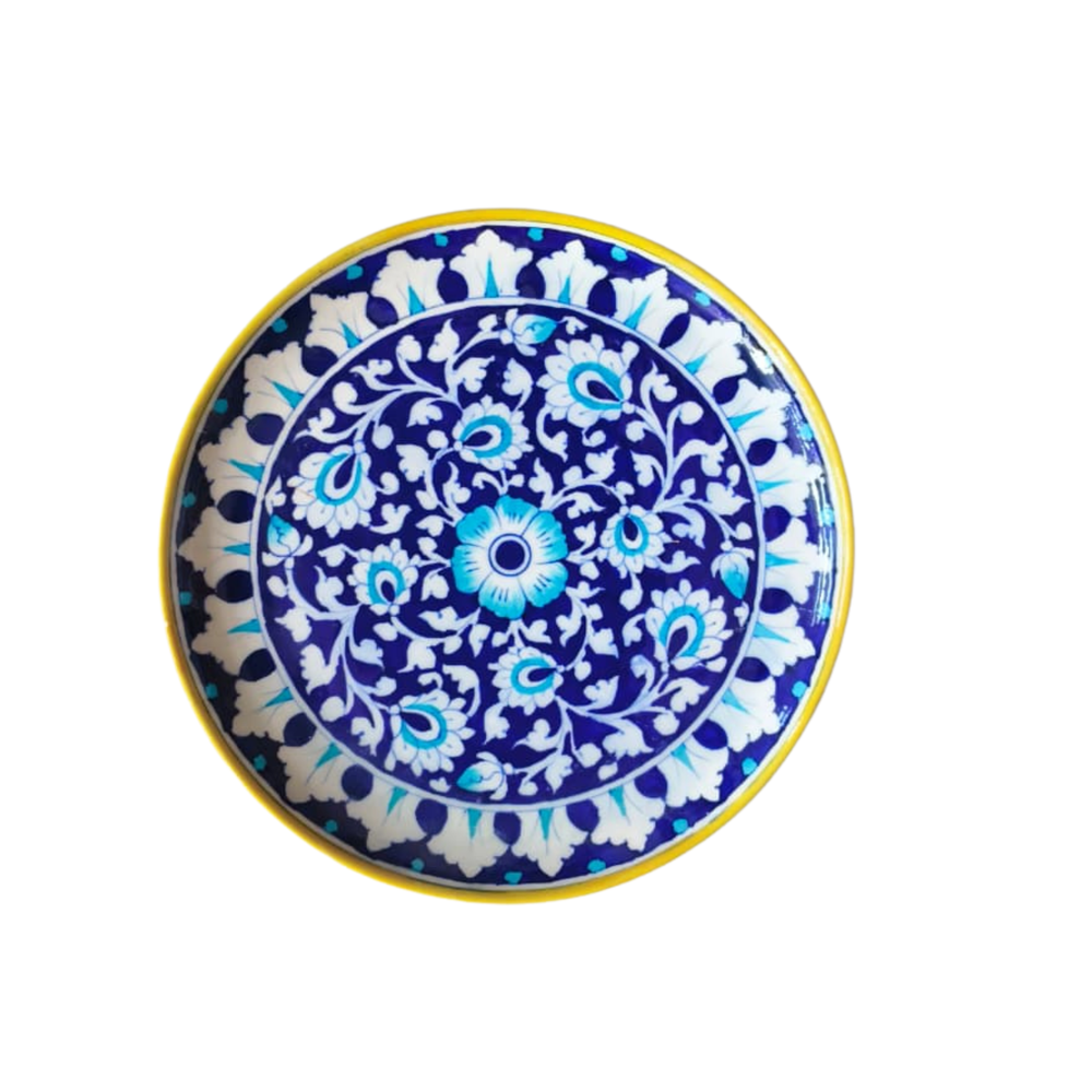 Indigo and White Mandala Floral Decorative Wall Plate Pottery