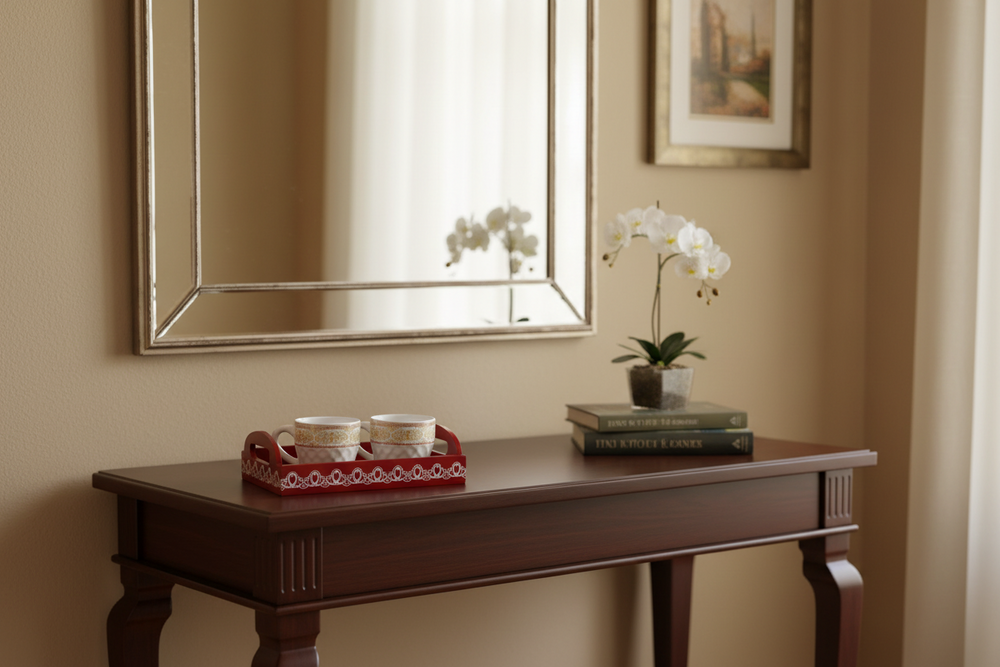 Hand-painted wooden cow printed tray in red decorative finish