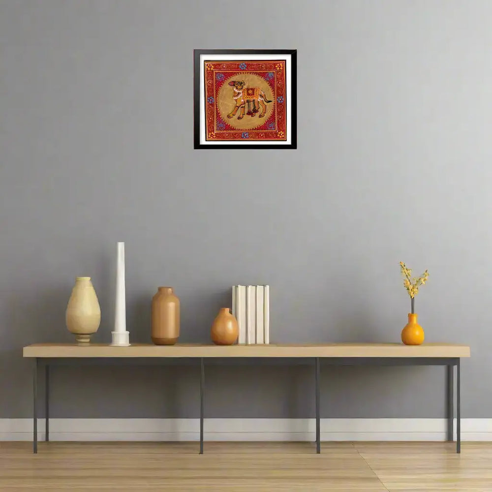 Regal Camel in Golden Aura – Pattachitra Folk Art Paintings