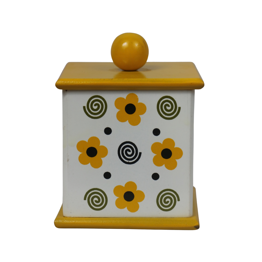 Decorative Channapatna wooden floral jar handcrafted by artisans