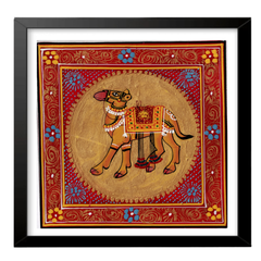 Regal Camel in Golden Aura – Pattachitra Folk Art