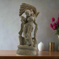 Lady with a Mirror Sculpture – Reflection of Grace and Beauty Soft Stone