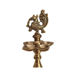 Deepak/Diya Lamp with Peacock (Mayur) Finial, A Symbol of Light and Prosperity Brass Ware