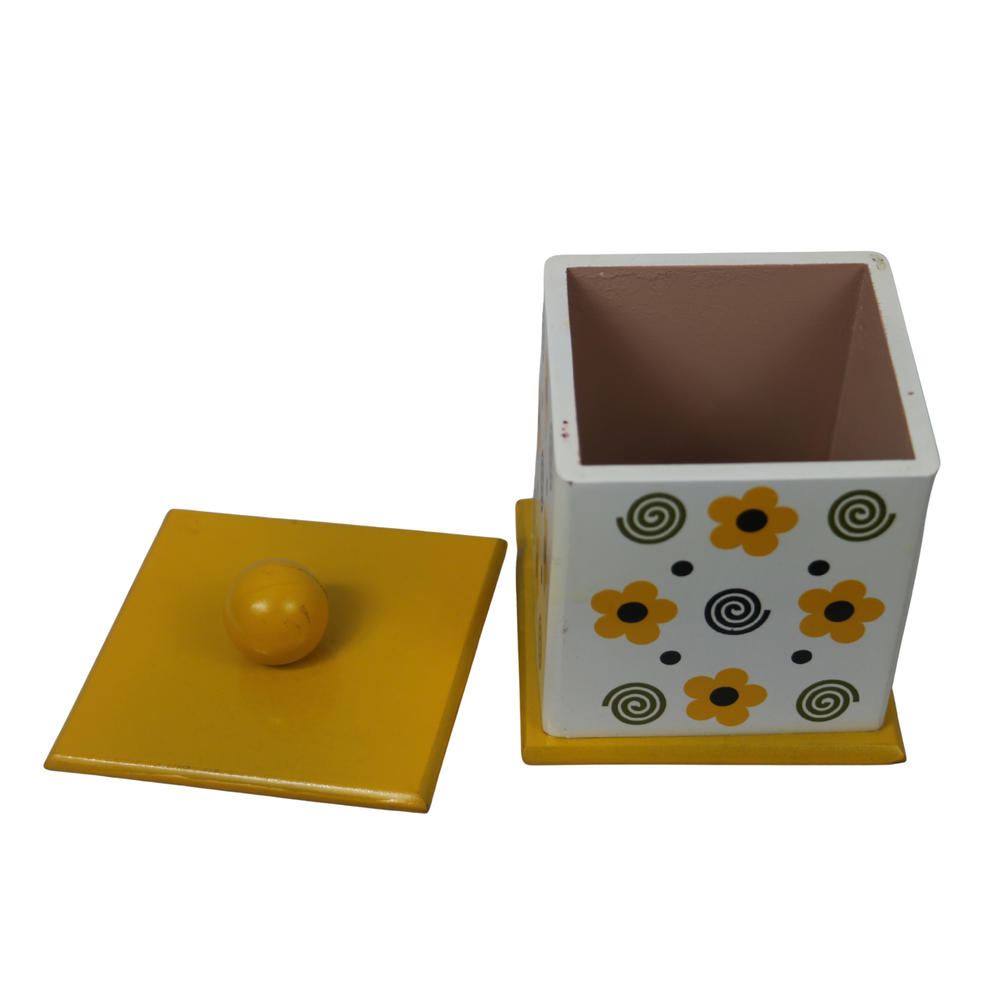 Traditional Channapatna wooden floral jar with hand-painted design