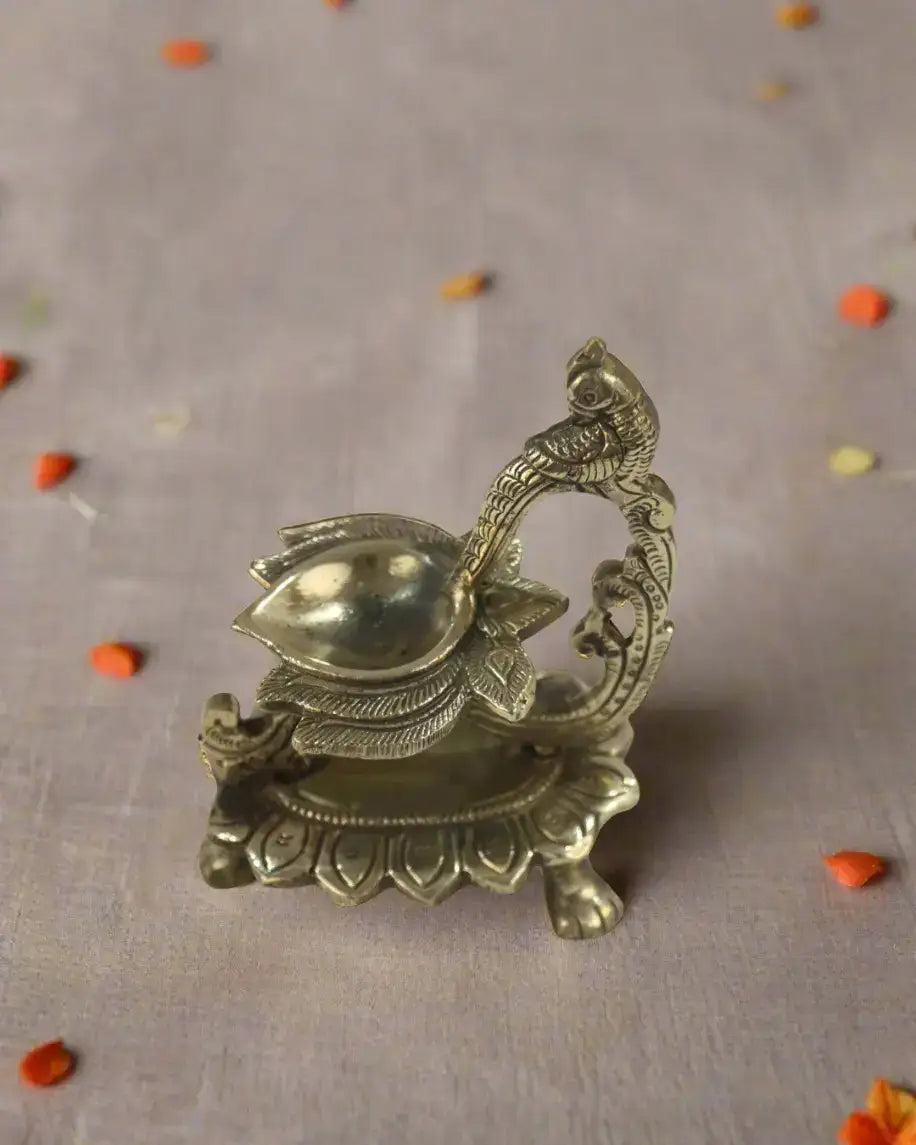 Handcrafted Brass Peacock Deepam Featuring Ornate Stand Brass Ware