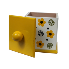 Handmade Channapatna wooden floral jar with decorative finish