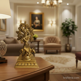 Brass Krishna Muralidhar Statue with Kadamba Tree and Cow | Handcrafted Divine Table Décor Brass Artwork