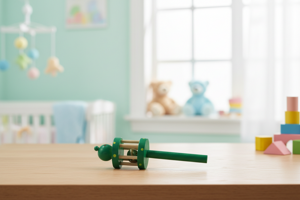 Traditional Channapatna wooden cage rattle handcrafted for babies