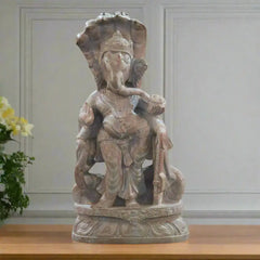 Divine Ganesh Murti with Serpent Headgear – Artistic Spiritual Masterpiece Soft Stone