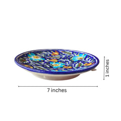 Hand-Painted Blue Floral Quartz Wall Plate Pottery