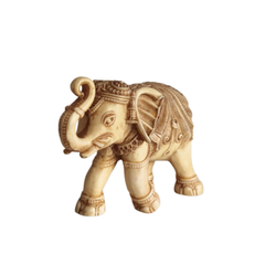 Intricately Carved Resin Elephant Figurine with Traditional Saddle