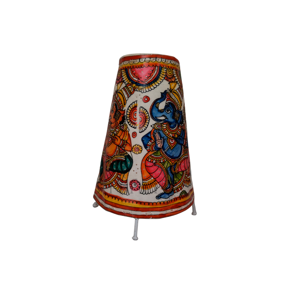 Decorative lamp with colorful design on a white background