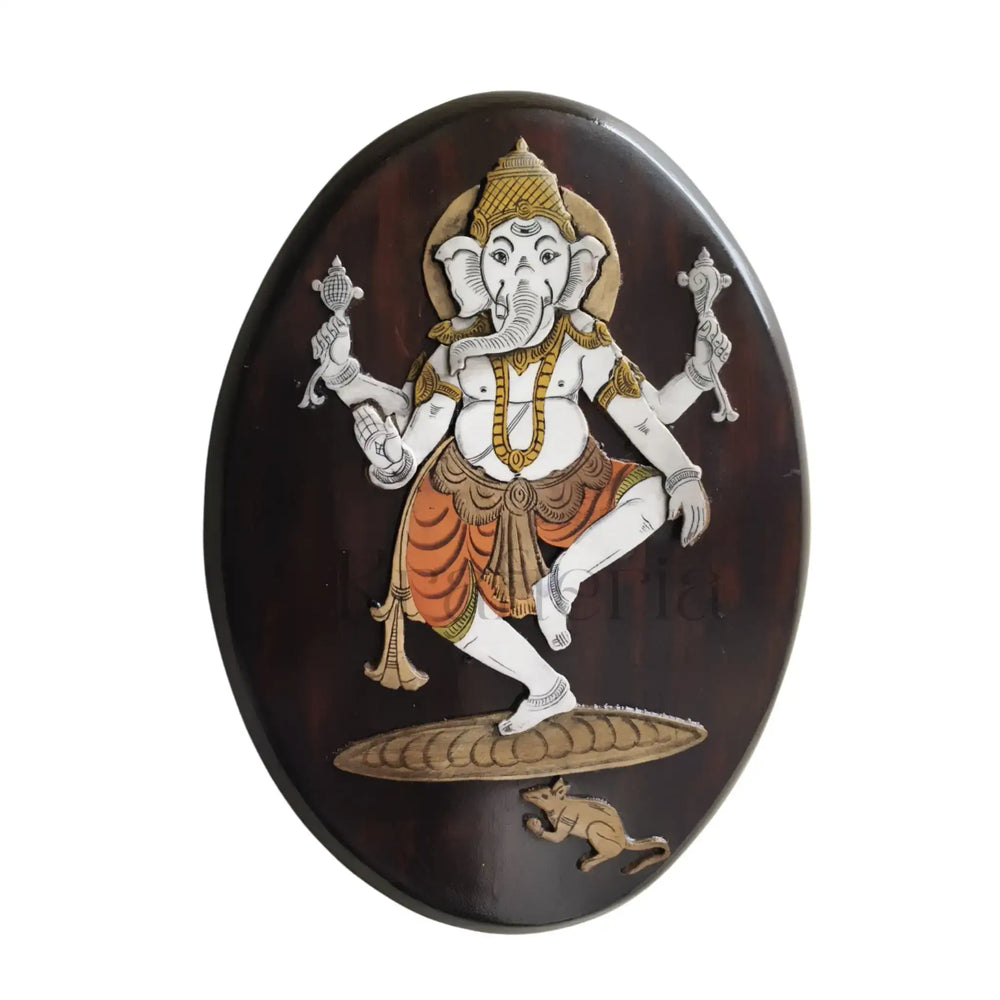 Nritya Ganesha (Dancing Ganesha) – Oval Rosewood Inlay Frame Inlay Art