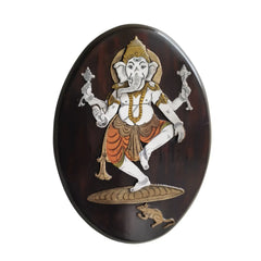 Nritya Ganesha (Dancing Ganesha) – Oval Rosewood Inlay Frame Inlay Art