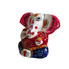 Handcrafted Terracotta Ganesha Figurine - Colorful Indian Folk Art Decor Metal Decorative