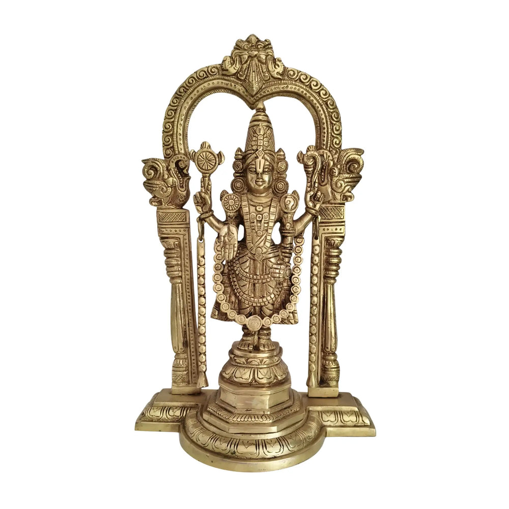 Brass Lord Venkateswara Statue (Balaji) with Majestic Prabhavali Arch Brass Ware