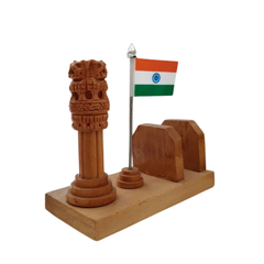 Wooden Ashoka Pillar Paper Stand | Handcrafted Desk Organizer
