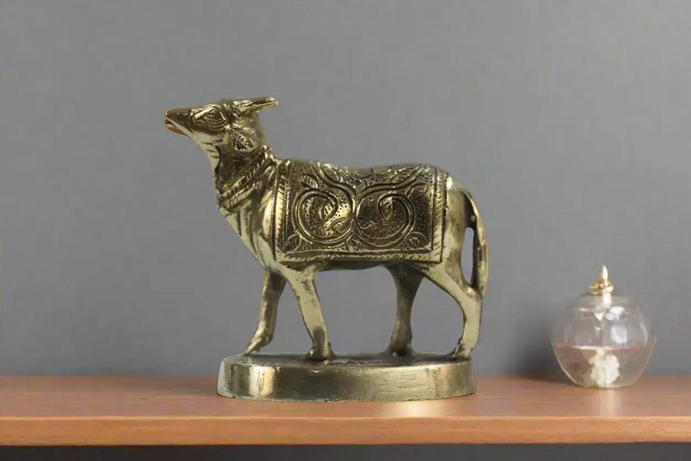 Brass Kamadhenu Cow Statue – Elegant Home Décor Accent Brass Ware