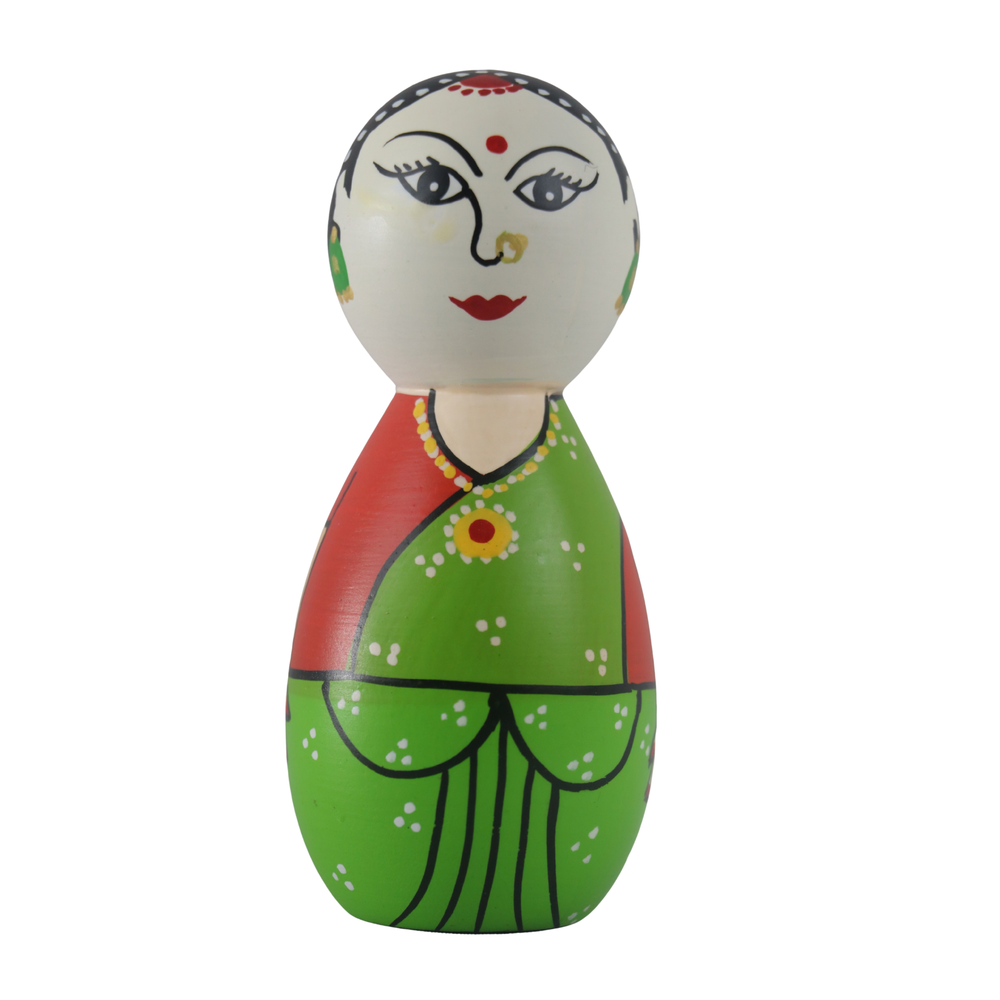 Traditional wooden lady peg dolls