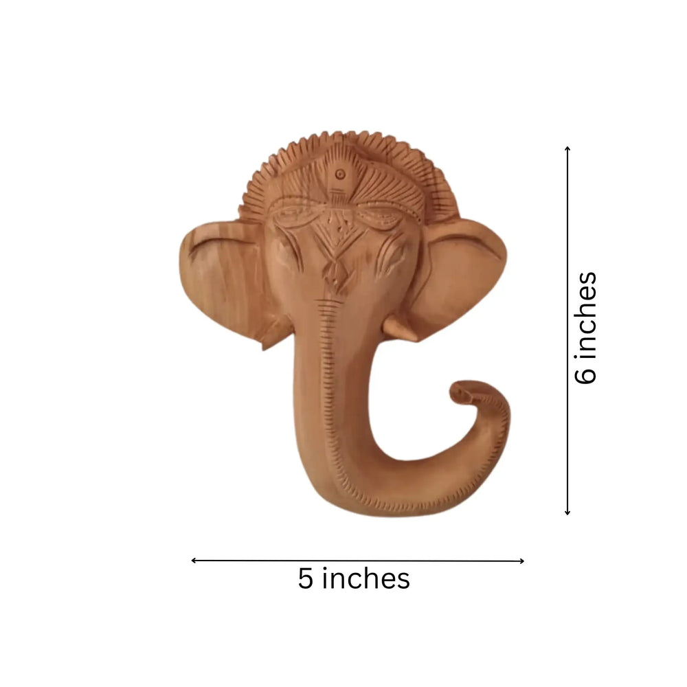 Hand-Carved Wooden Ganesha Elephant Head Wall Hanging Wood Decorative