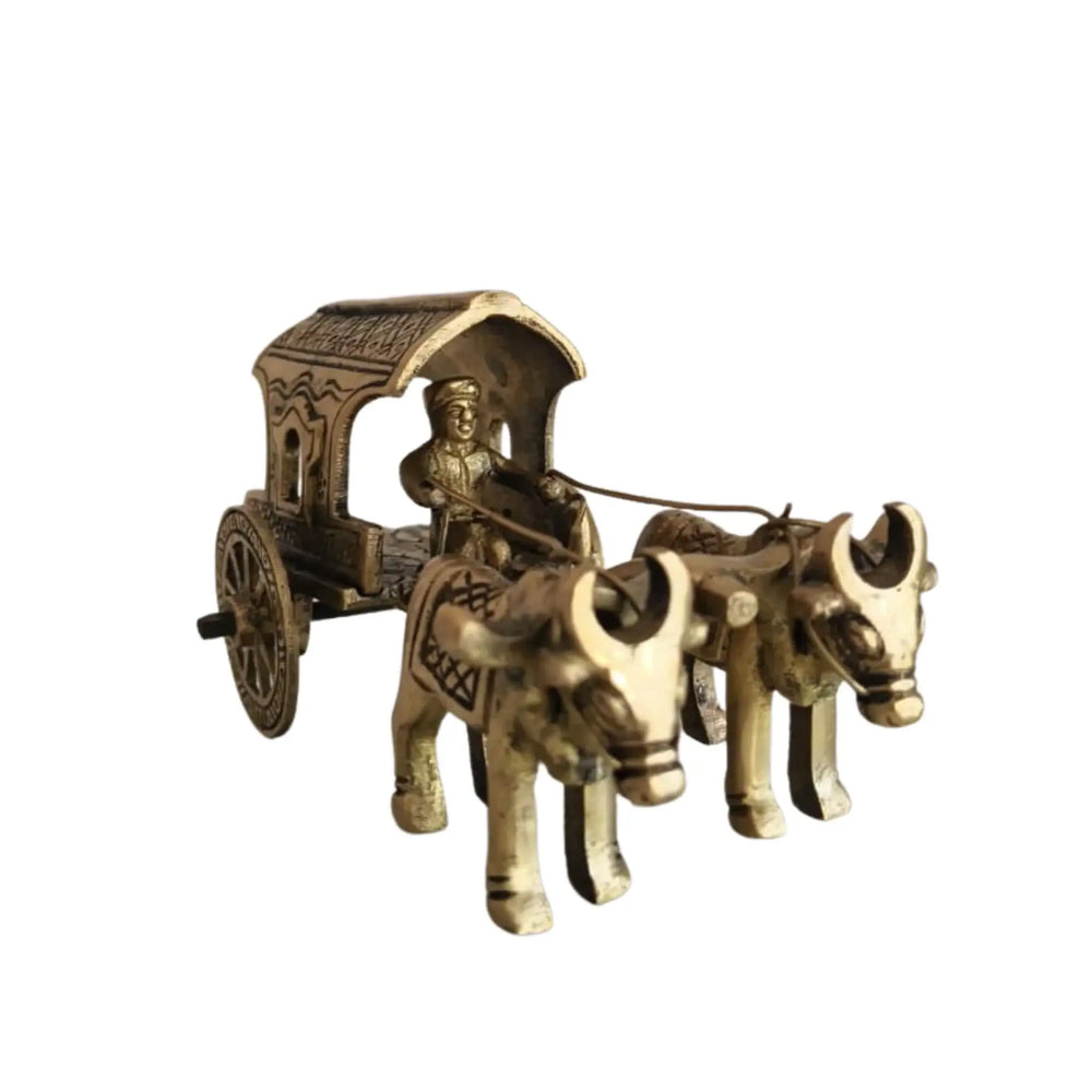Brass Bullock Cart Figurine with Covered Canopy | Traditional Home Decor Showpiece Brass Ware