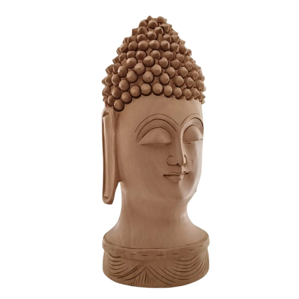 Buddha Wooden Head Statue | Hand-Carved Spiritual Decor maruthi handicrafts
