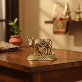 Brass Kamadhenu Cow and Calf Idol – Divine Gau Mata for Wealth Brass Ware