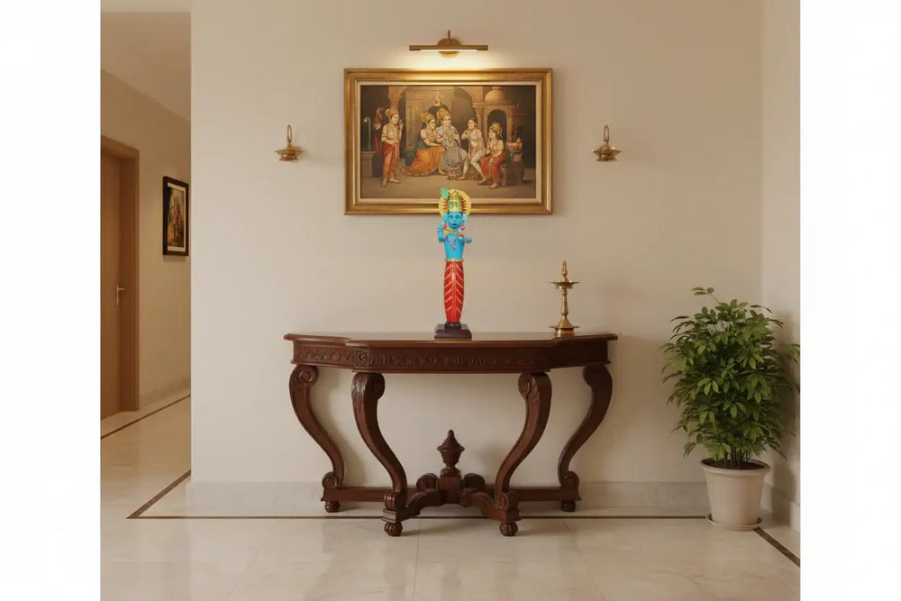 Channapatna wooden standing Krishna idol hand-painted in traditional style