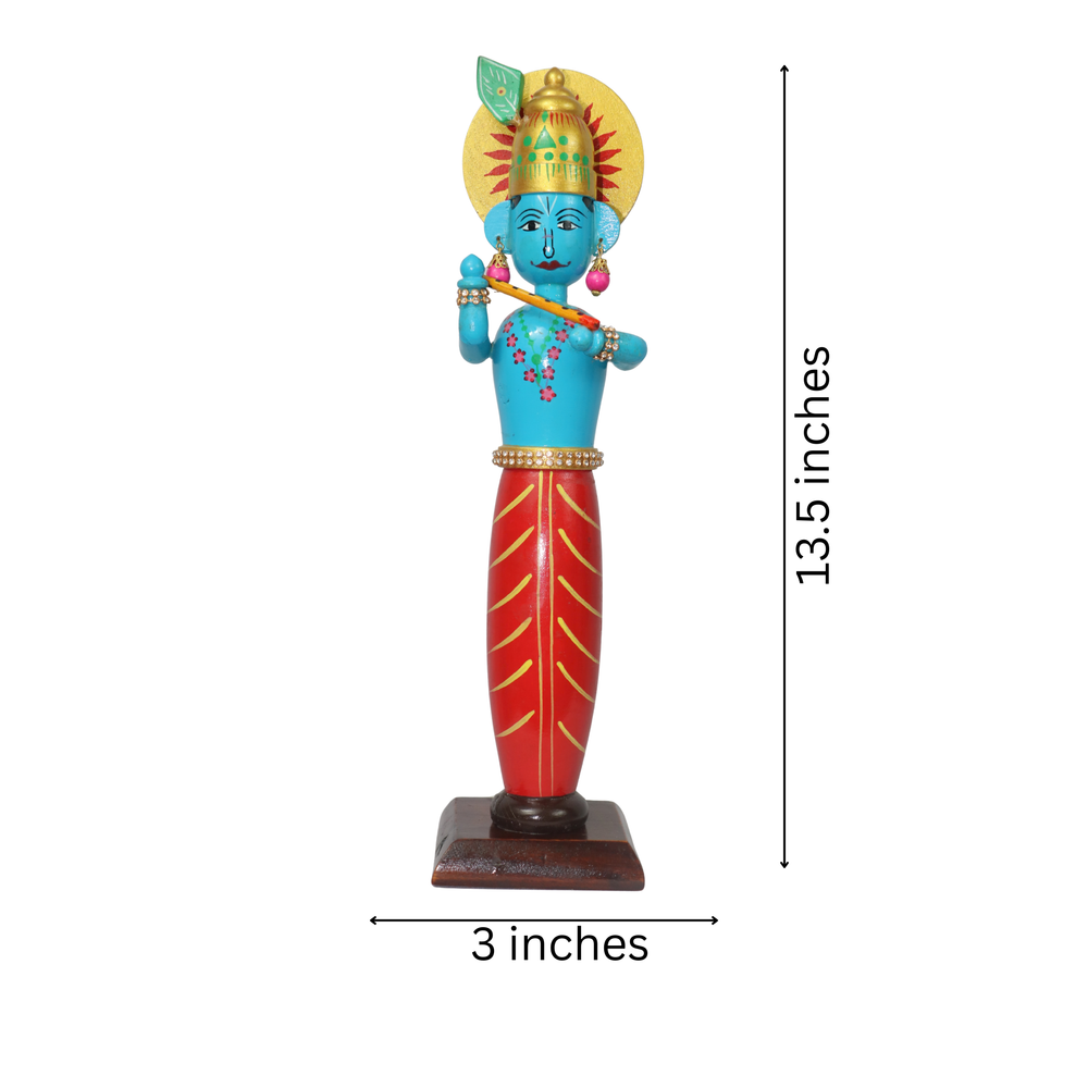 Authentic Channapatna wooden Krishna standing idol crafted by artisans