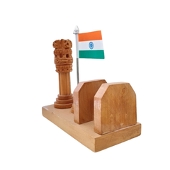 Wooden Ashoka Pillar Paper Stand | Handcrafted Desk Organizer