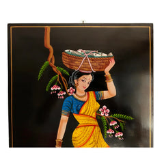 Village Woman Carrying Fish Basket - Nirmal Painting Paintings