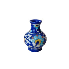 Miniature Blue Pottery Floral Vase | Hand-Painted Decorative Accent Pottery