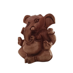 Decorative Wooden Ganesh in Seated Position | Handmade Religious Figurine