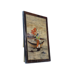 Wood Inlay Fisher Woman Frame – Handmade Rural Life Artwork