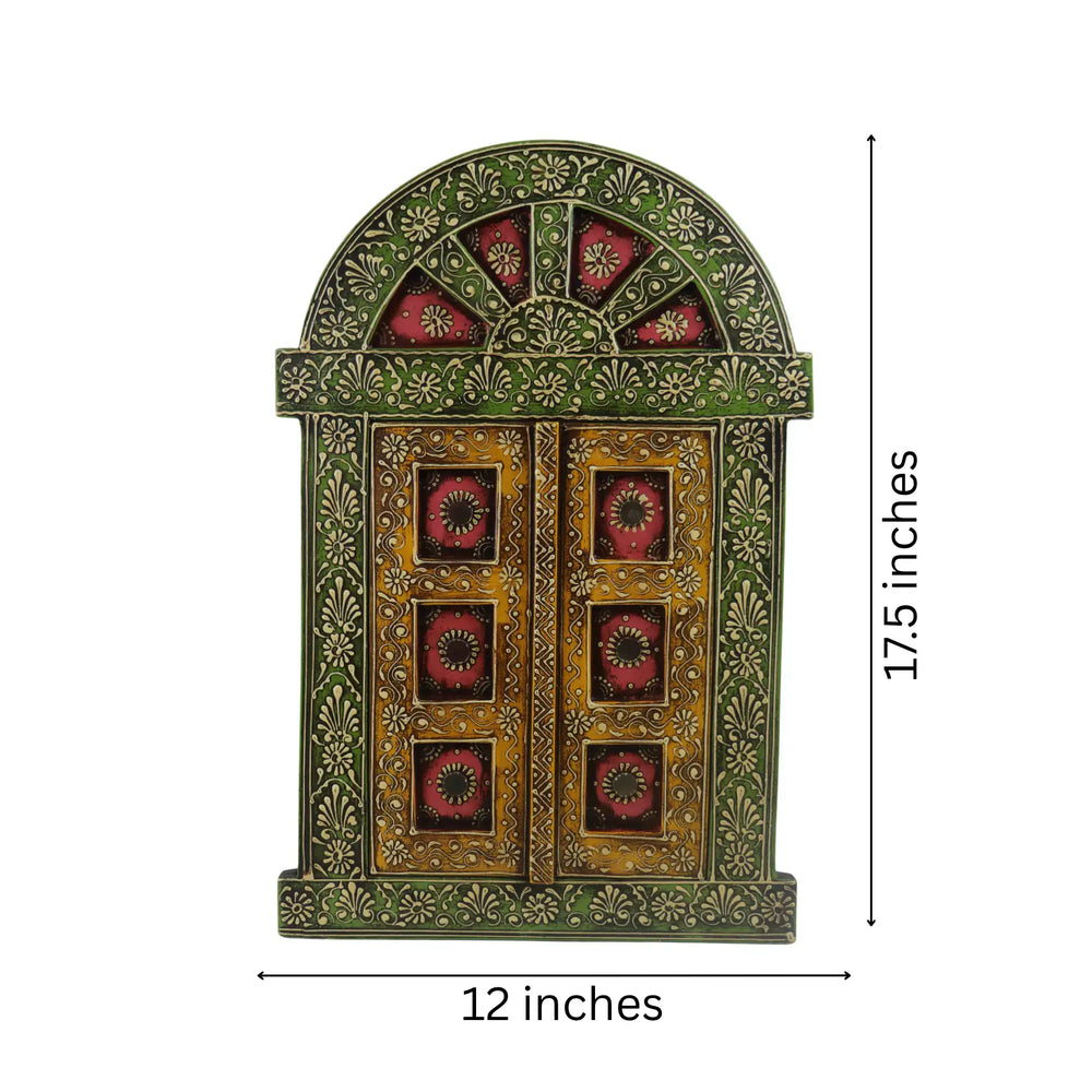 Hand-Painted Wooden Jharokha Door Frame – Traditional Wall Decor maruthi handicrafts