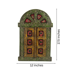 Hand-Painted Wooden Jharokha Door Frame – Traditional Wall Decor