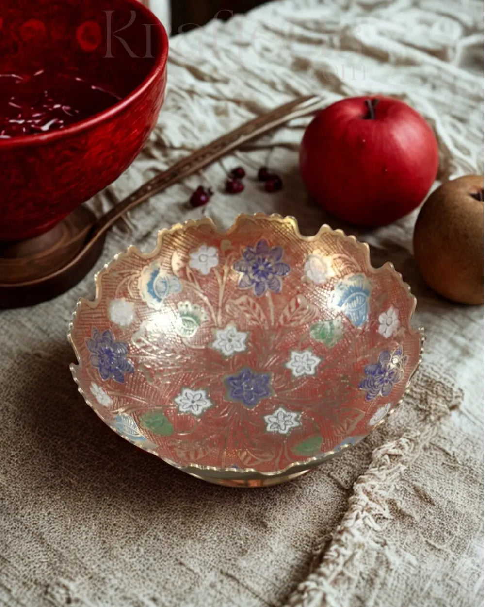 Artisan Bloom-Brass Bowl with Floral Motif Brass Ware