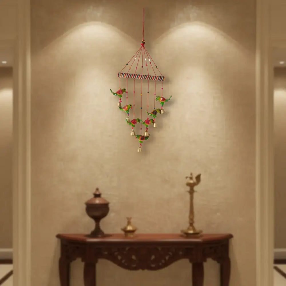Vibrant Indian Folk Art Parrot Cascade Wall Hanging wall decor