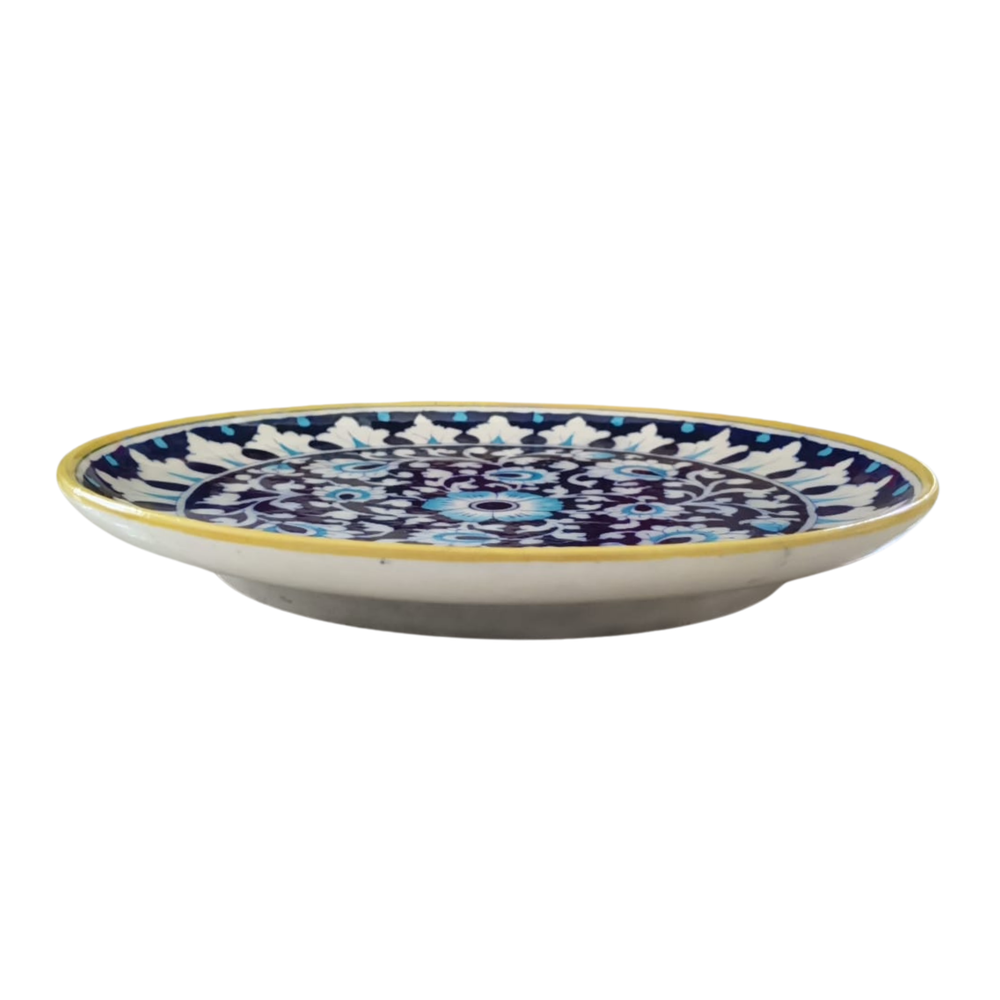 Indigo and White Mandala Floral Decorative Wall Plate Pottery