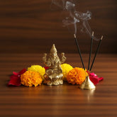 Brass Goddess Lakshmi Idol - Seated Deity of Wealth Sculpture Brass Ware