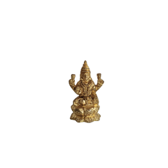 Brass Goddess Lakshmi Idol - Seated Deity of Wealth Sculpture