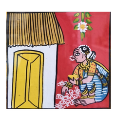 Woman Drawing Traditional Muggulu (Rangoli) - Cheriyal Folk Art Painting Cheriyala Painting