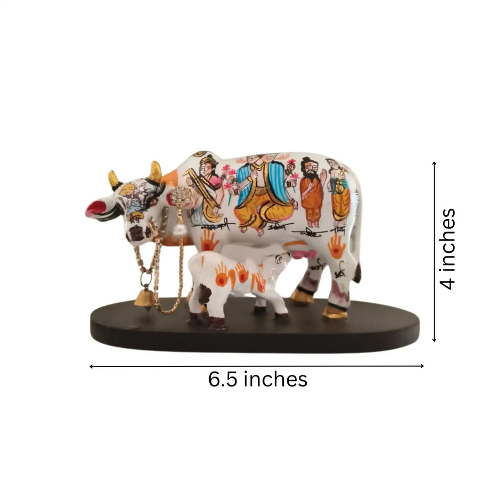 Kamadhenu Resin Cow with Calf | Decorative Spiritual Figurine maruthi handicrafts
