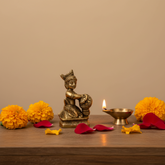 Brass Butter Krishna Idol (Makhan Chor) for Home & Pooja Decor Brass Artwork
