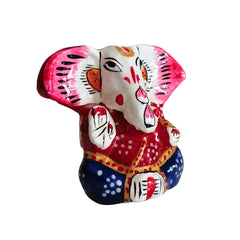 Handcrafted Terracotta Ganesha Figurine - Colorful Indian Folk Art Decor Metal Decorative