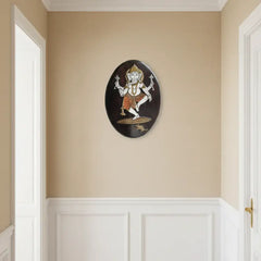 Nritya Ganesha (Dancing Ganesha) – Oval Rosewood Inlay Frame Inlay Art