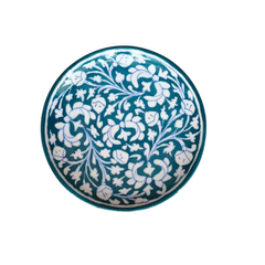 Hand-Painted Teal Blue Pottery Floral Wall Plate