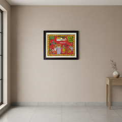 Hand-Painted Village Well & Daily Life Cheriyal Painting Cheriyala Painting